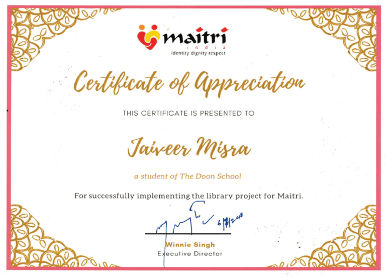 Maitri-Appreciation Certificate