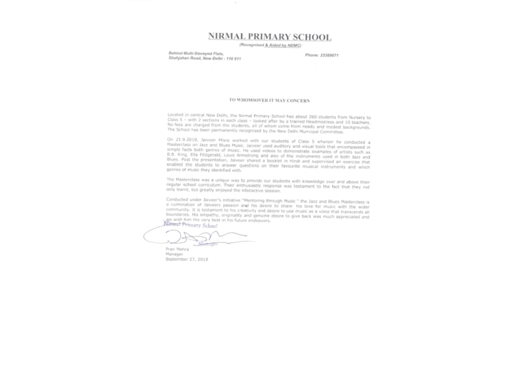 Nirmal Primary school-Letter of Appreciation