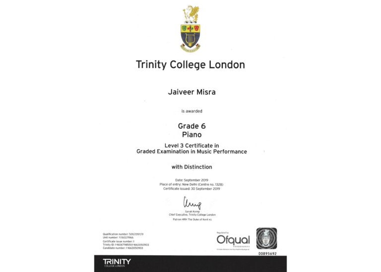 Trinity College London-(Piano) Distinction