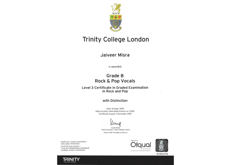 Trinity College London-(Vocals) Distinction